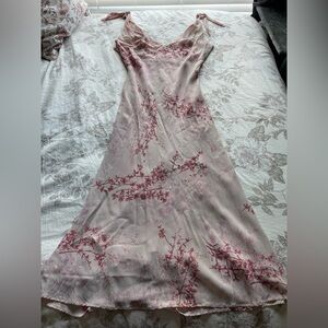 Vintage 90s Pink Cherry Blossom Babydoll Maxi Slip Dress 12 Fairycore Ethereal